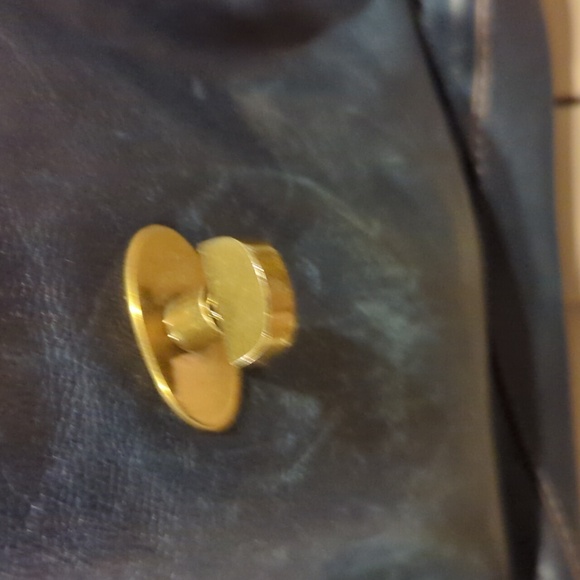 Fossil navy leather satchel with brown leather detail and gold hardware. - Picture 8 of 10